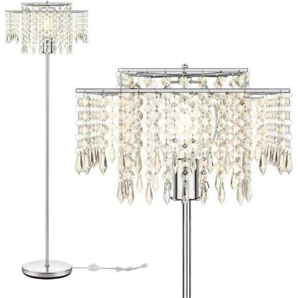 Double-Layer Lampshade Crystal Floor Lamp for Bedroom Modern Floor Lamp